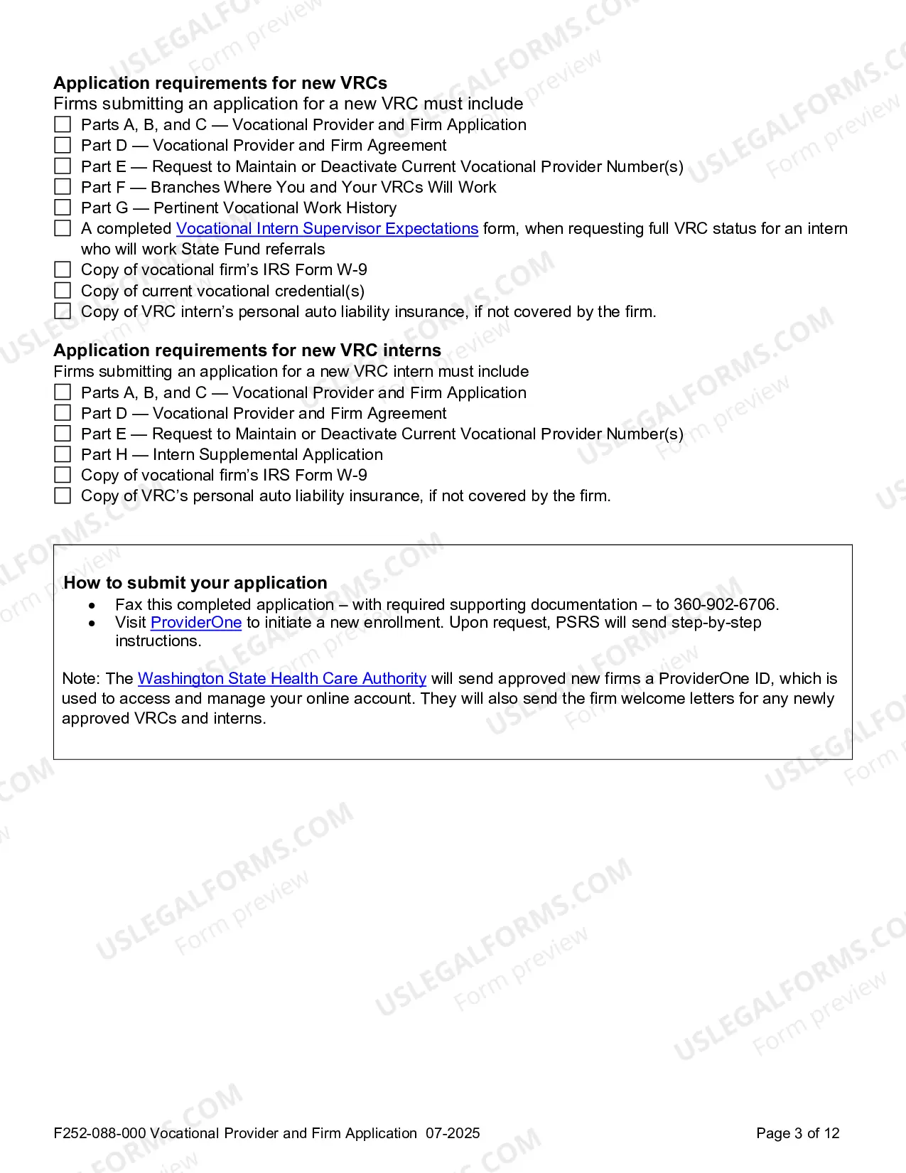 Preview Vocational Provider Application