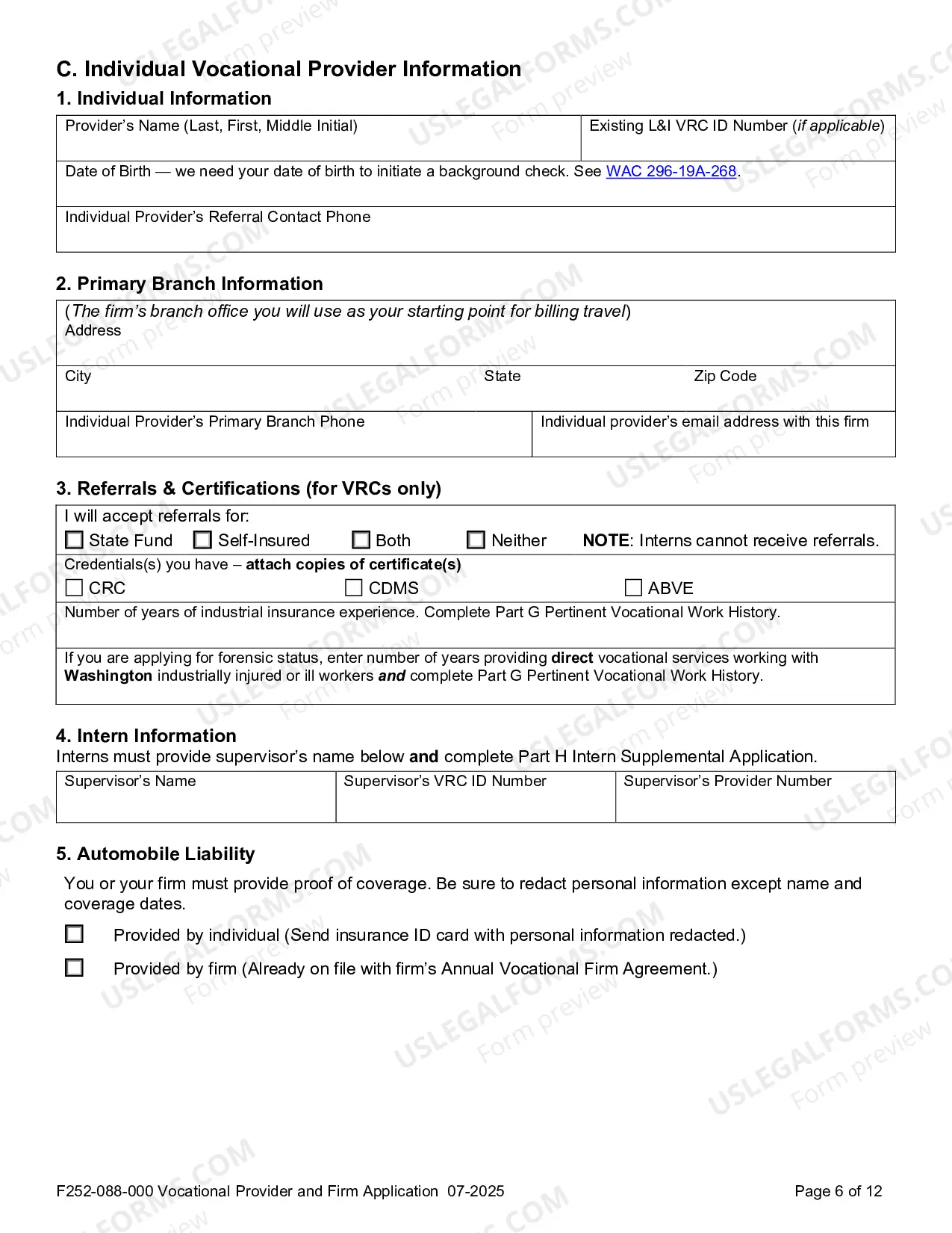Preview Vocational Provider Application