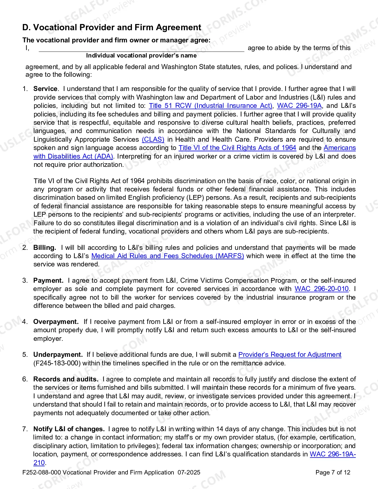 Preview Vocational Provider Application