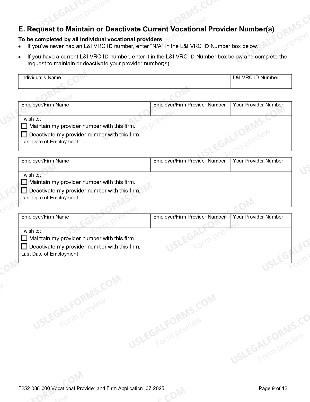 Preview Vocational Provider Application