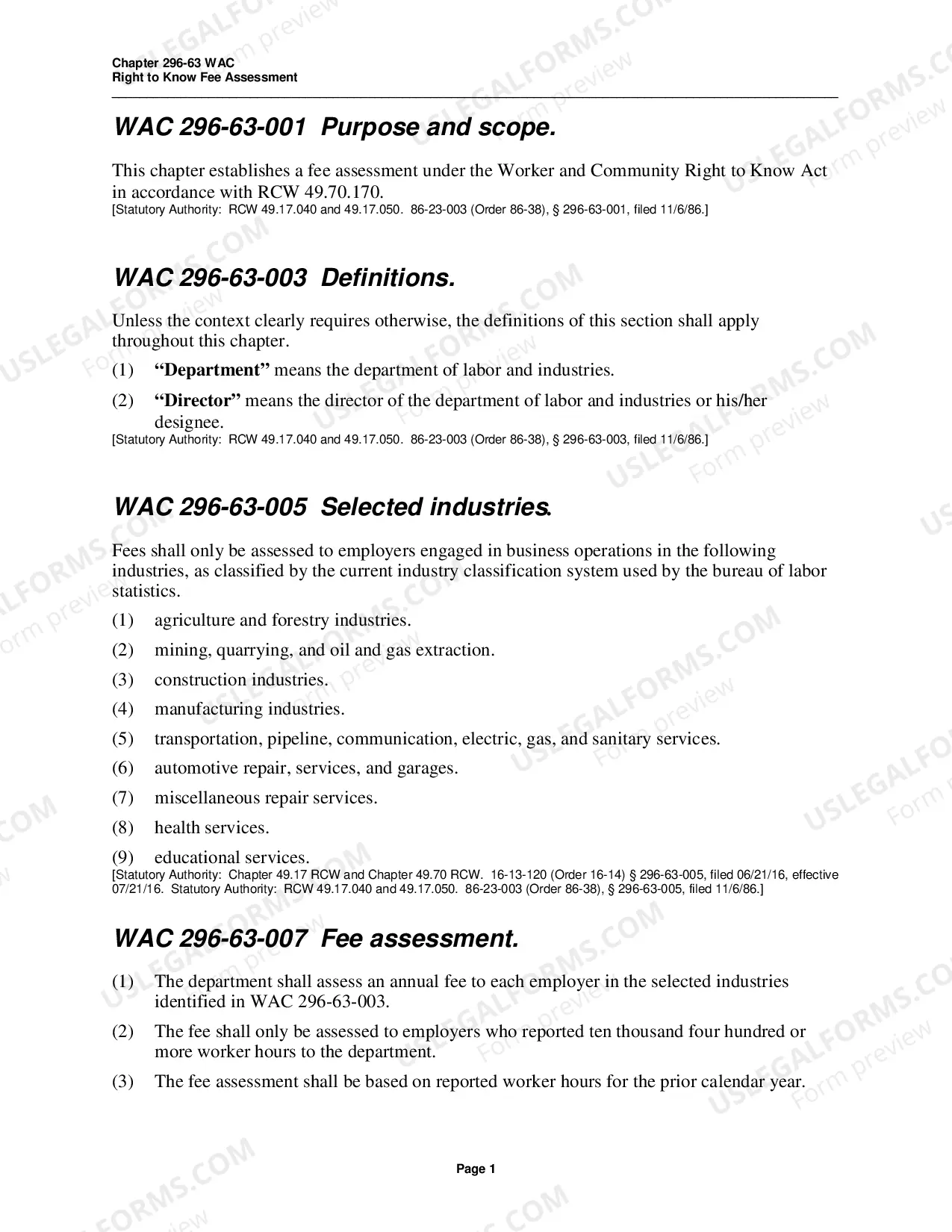 Preview WAC 296-63 - Right to Know Fee Assessment