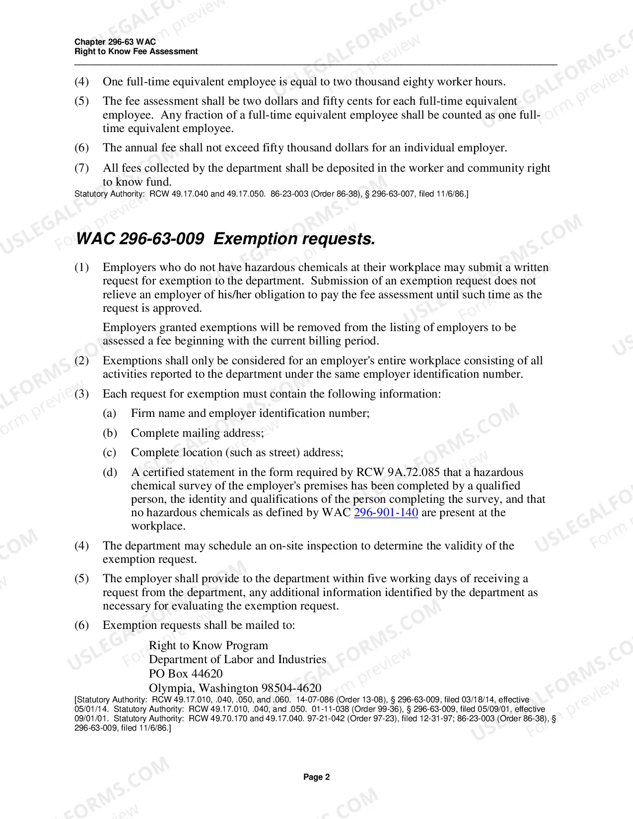 Preview WAC 296-63 - Right to Know Fee Assessment