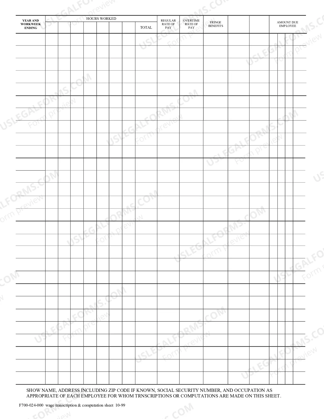 Preview Wage Transcription and Computation Sheet