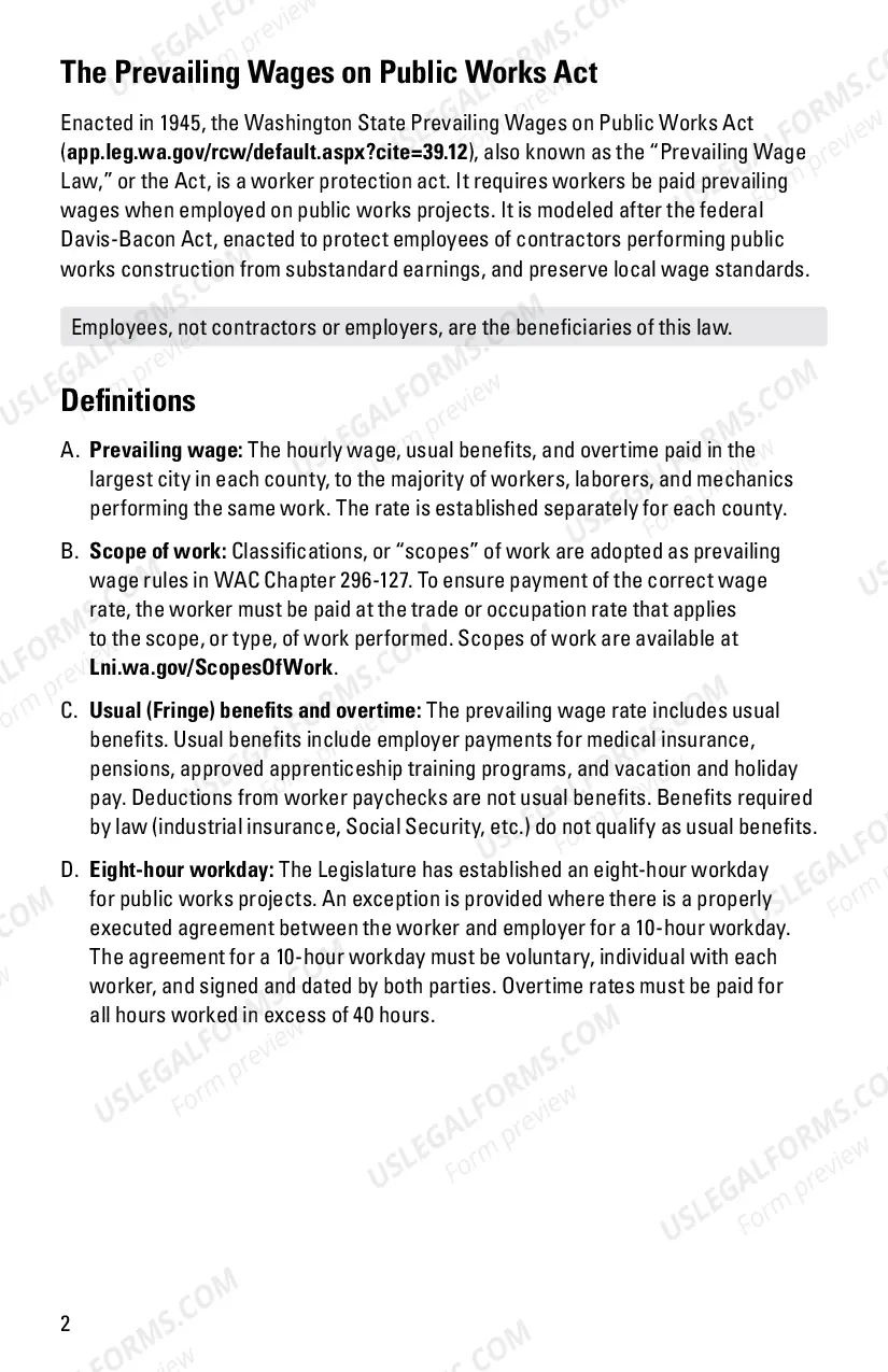 Preview Washington State Prevailing Wage Law