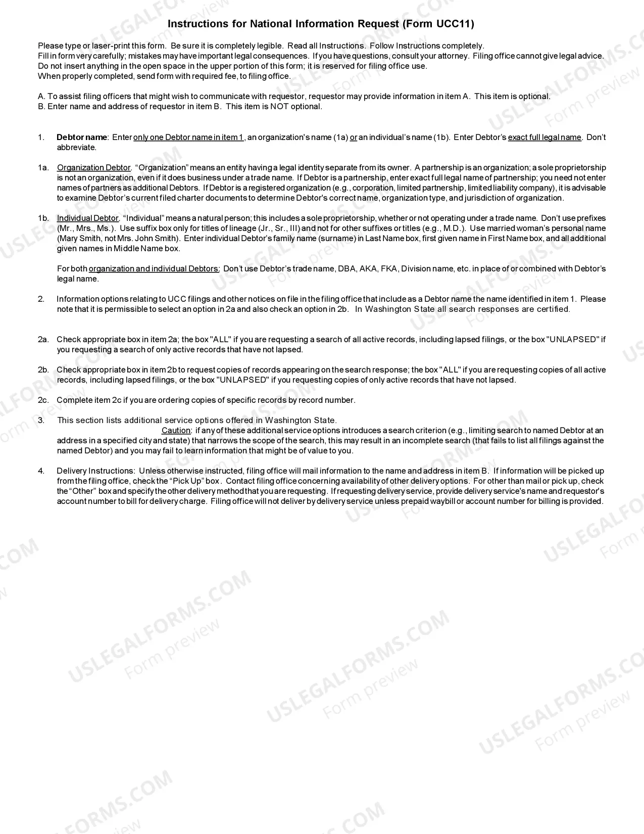 Preview Washington UCC11 Request for Information