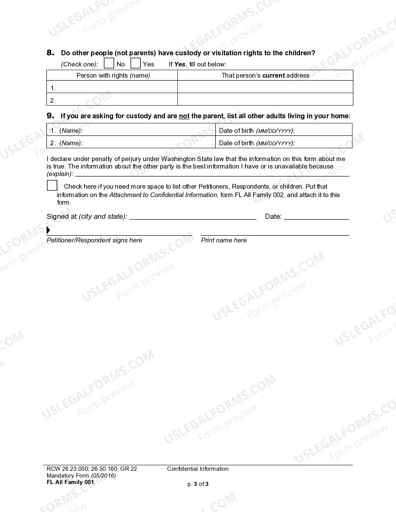 Preview Confidential Information Form