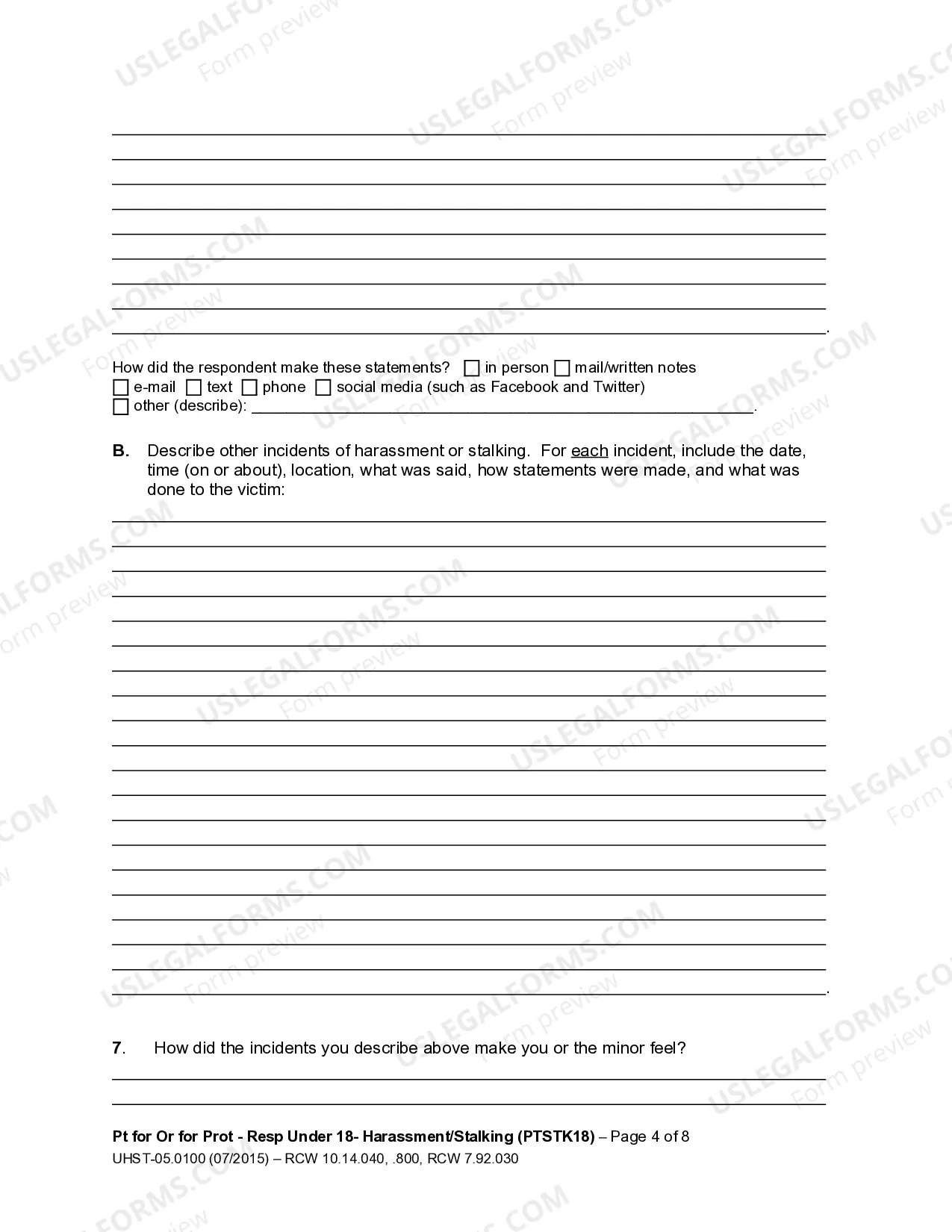 Preview Petition for an Order for Protection - Respondent Under Age 18