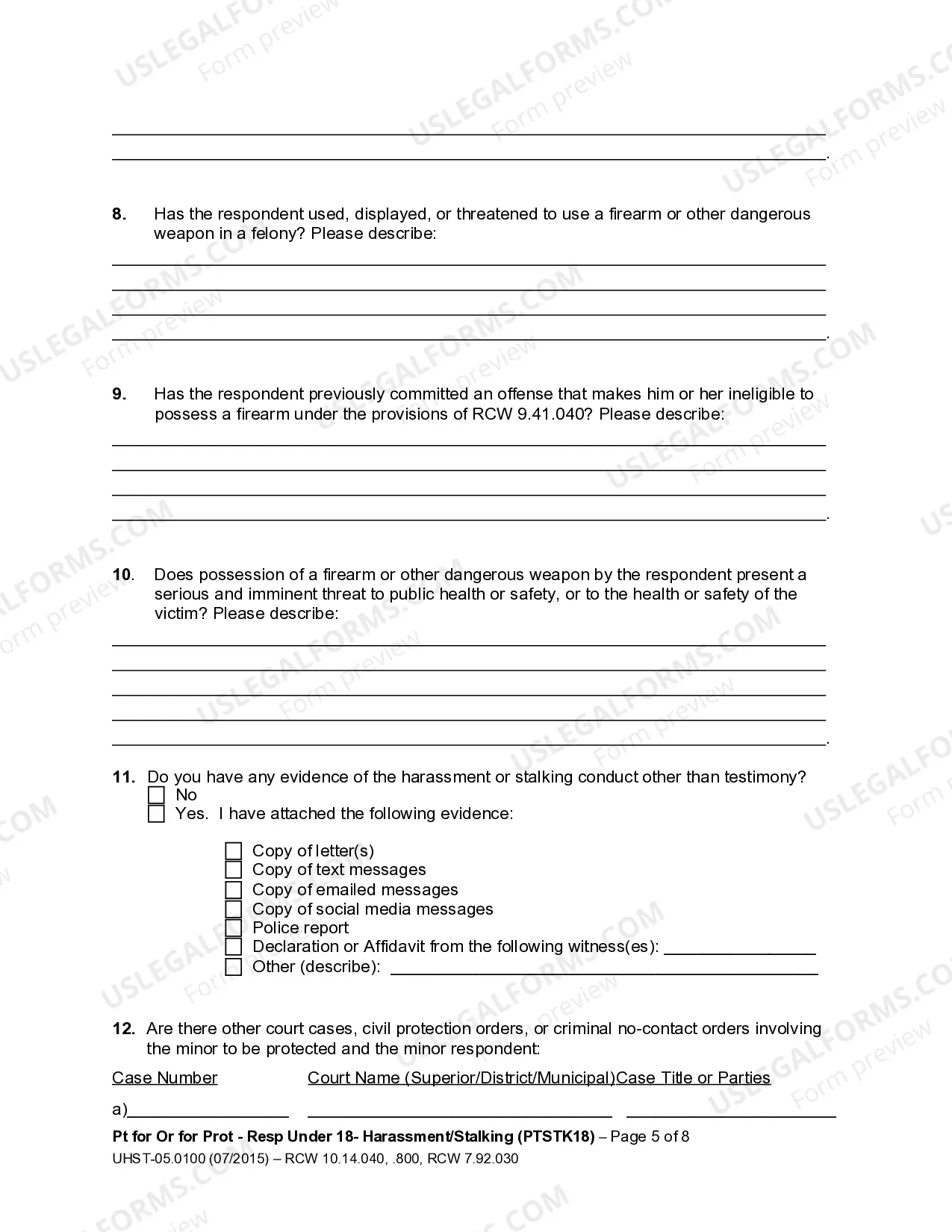 Preview Petition for an Order for Protection - Respondent Under Age 18