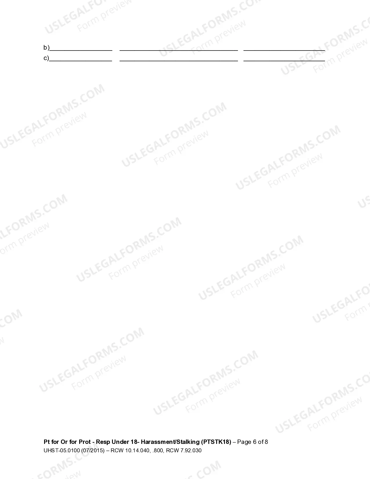 Preview Petition for an Order for Protection - Respondent Under Age 18
