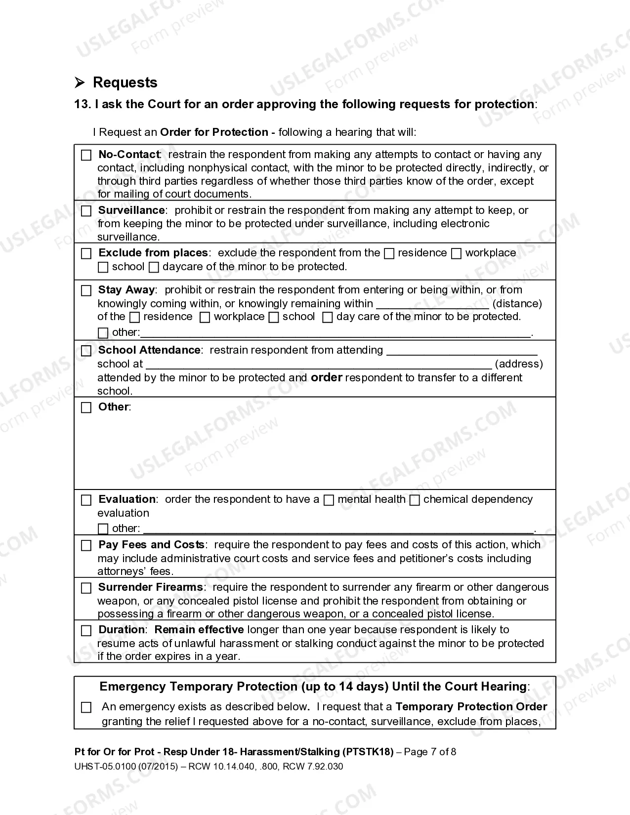 Preview Petition for an Order for Protection - Respondent Under Age 18
