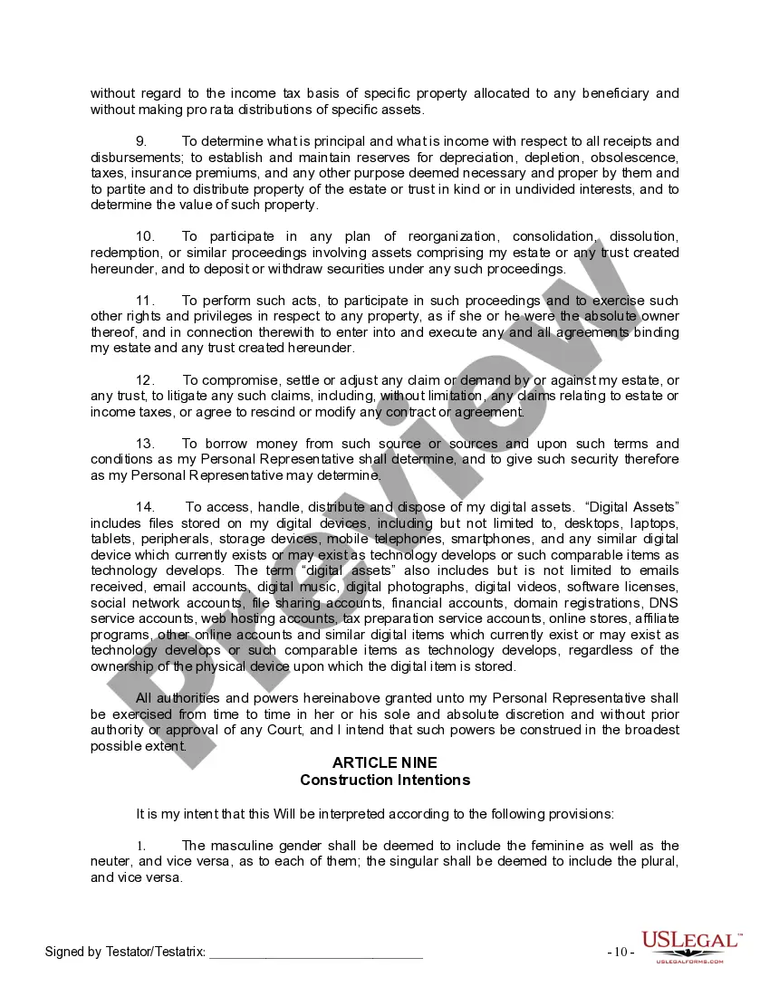 Preview Last Will and Testament for Single Person with No Children