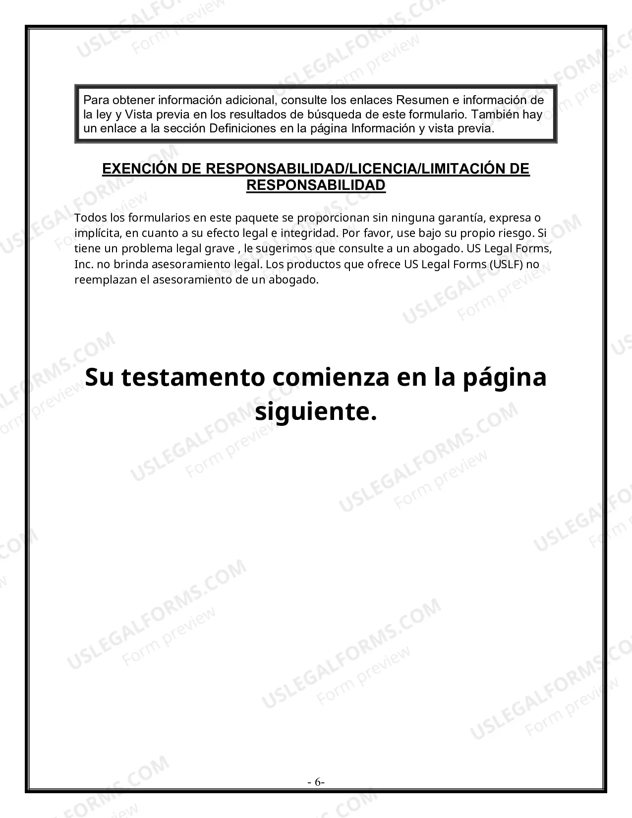 Preview Formulario Legal de Última Voluntad y Testamento para Persona Soltera con Hijos Adultos y Menores