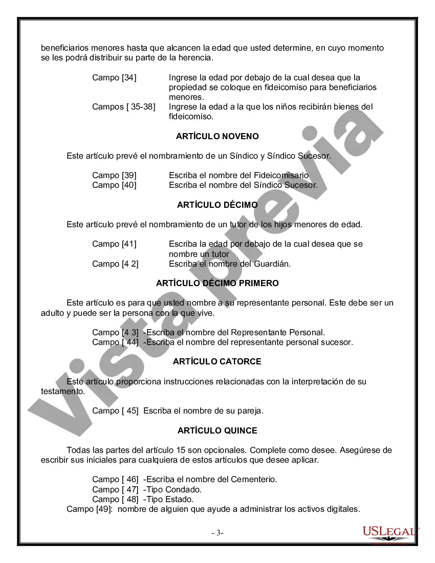 Preview Última voluntad y testamento legal para pareja de hecho con hijos menores de edad de un matrimonio anterior