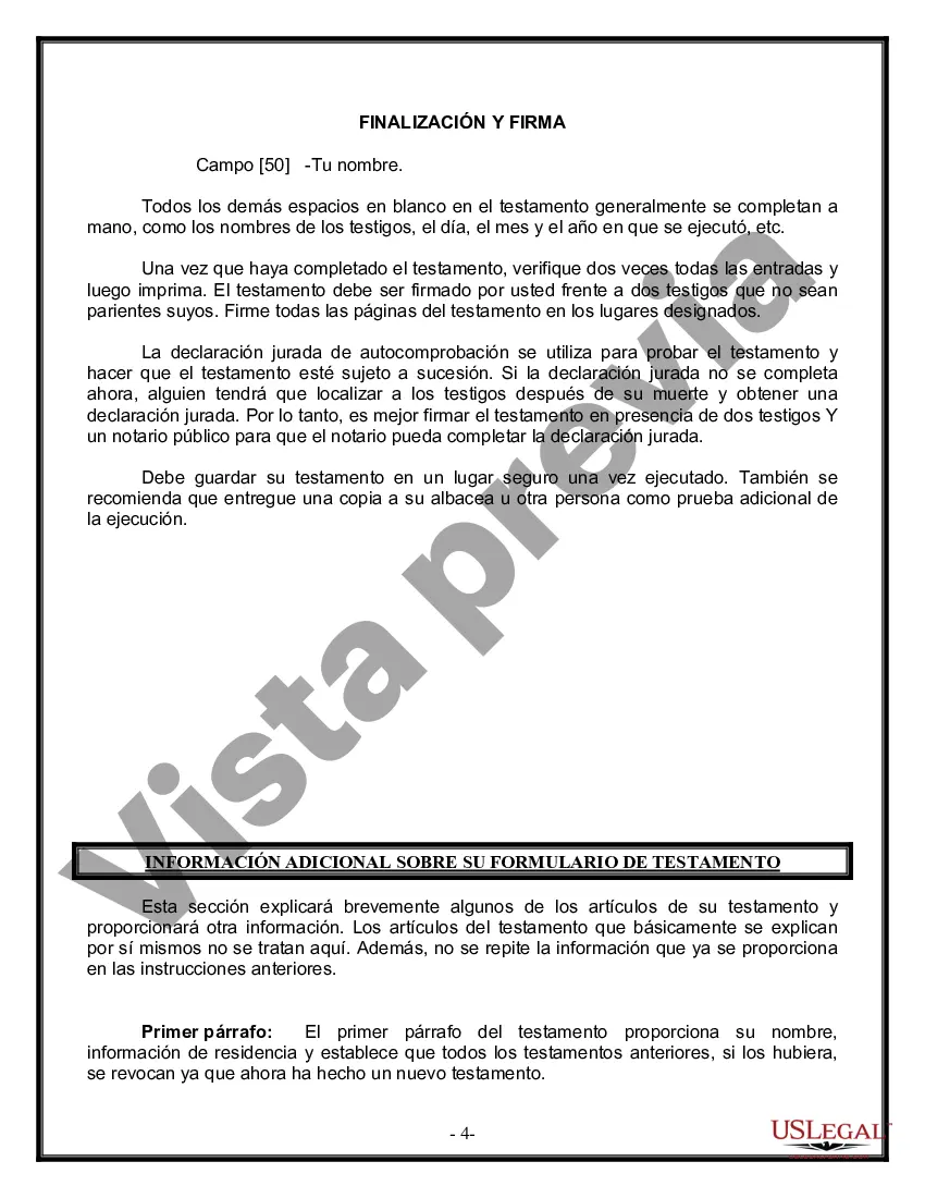 Preview Última voluntad y testamento legal para pareja de hecho con hijos menores de edad de un matrimonio anterior