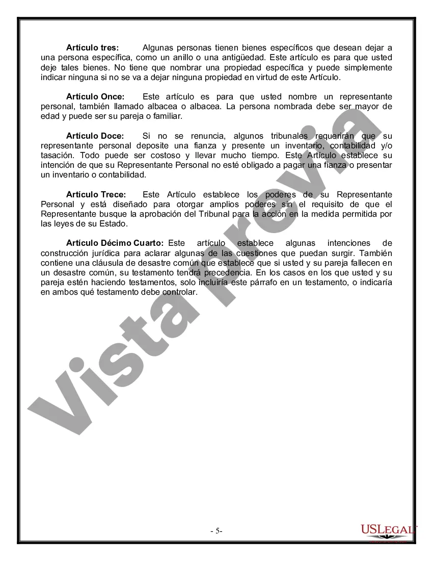 Preview Última voluntad y testamento legal para pareja de hecho con hijos menores de edad de un matrimonio anterior