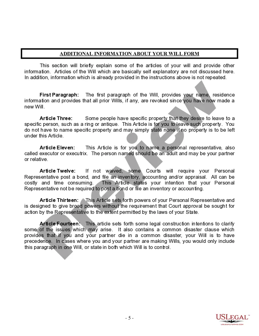 Preview Last Will and Testament for Domestic Partner with Minor Children from Prior Marriage