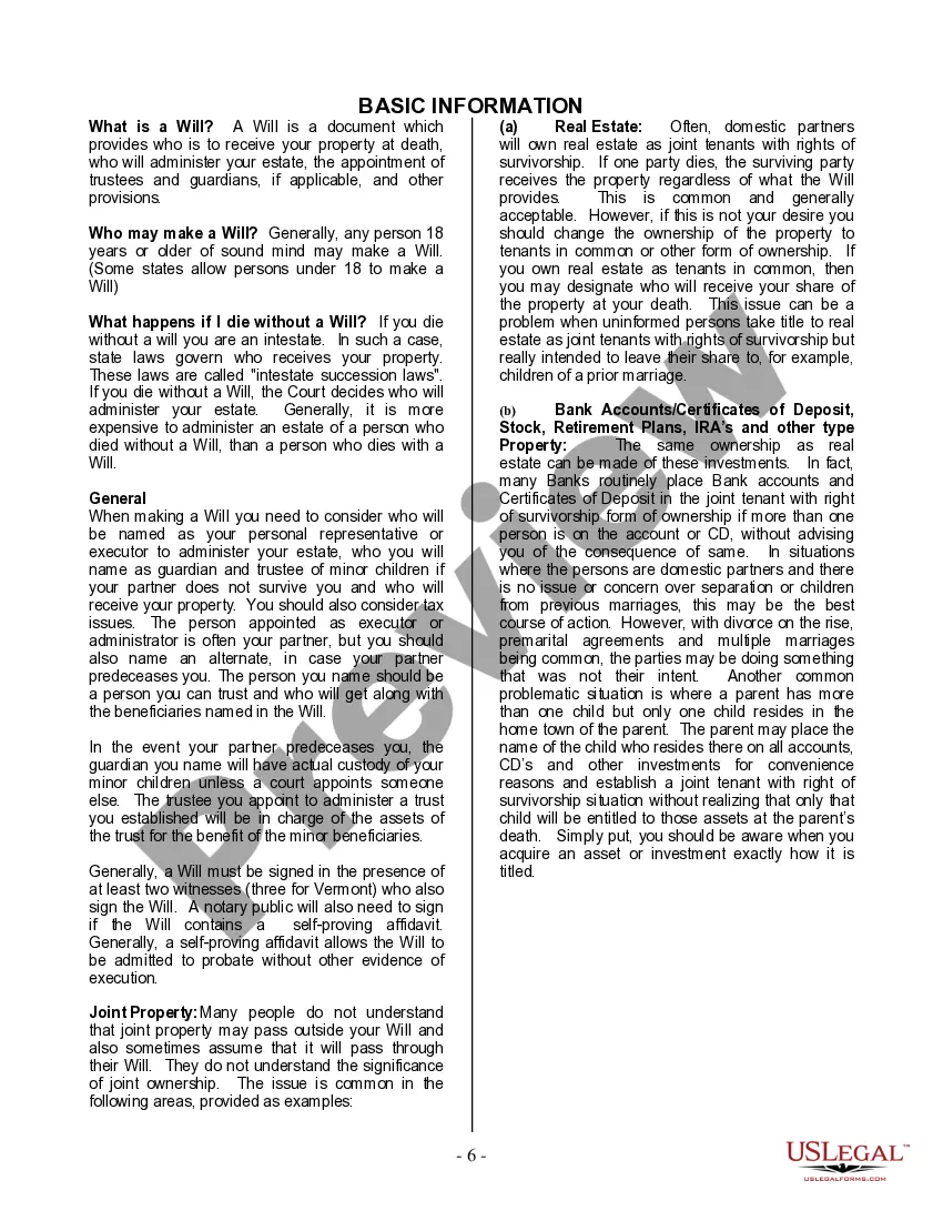 Preview Last Will and Testament for Domestic Partner with Minor Children from Prior Marriage