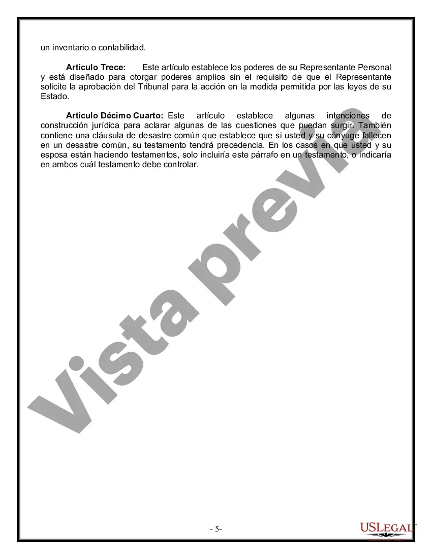 Preview Última voluntad y testamento legal para persona casada con hijos menores de edad de un matrimonio anterior
