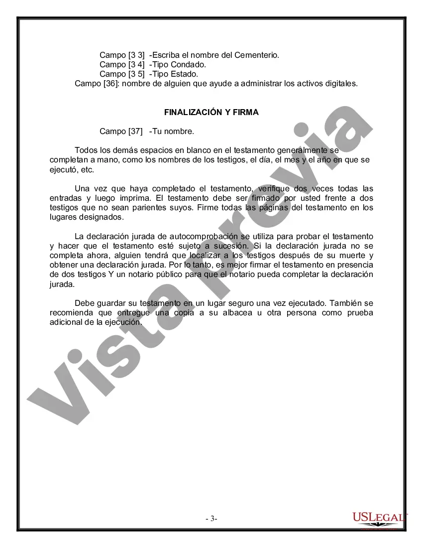 Preview Formulario de última voluntad y testamento legal para personas divorciadas que no se han vuelto a casar con hijos adultos