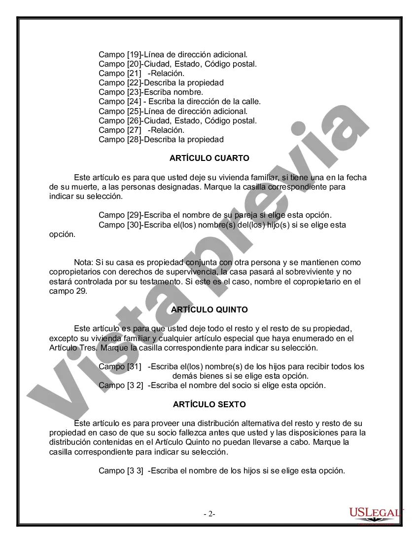 Preview Formulario de última voluntad y testamento legal para pareja de hecho con hijos adultos de un matrimonio anterior
