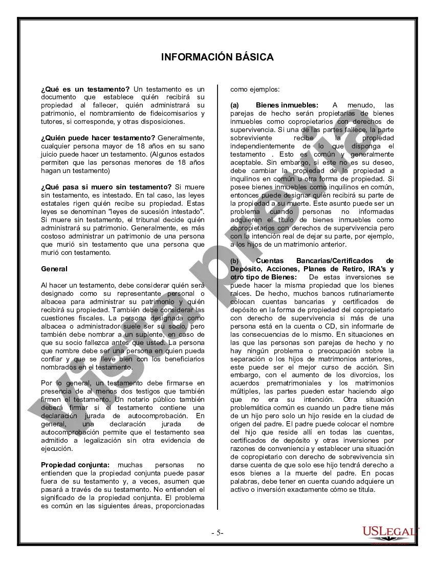 Preview Formulario de última voluntad y testamento legal para pareja de hecho con hijos adultos de un matrimonio anterior