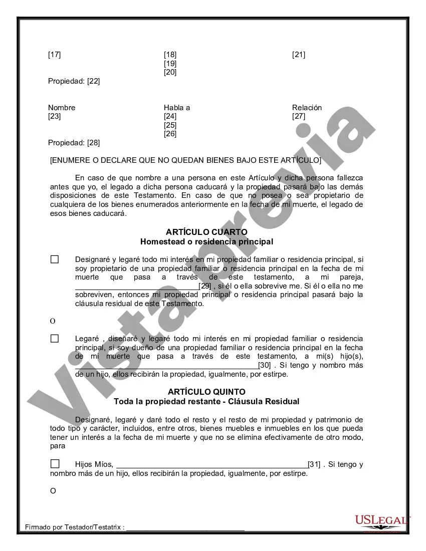 Preview Formulario de última voluntad y testamento legal para pareja de hecho con hijos adultos de un matrimonio anterior