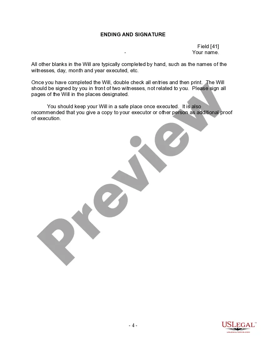 Preview Last Will and Testament for Domestic Partner with Adult Children from Prior Marriage