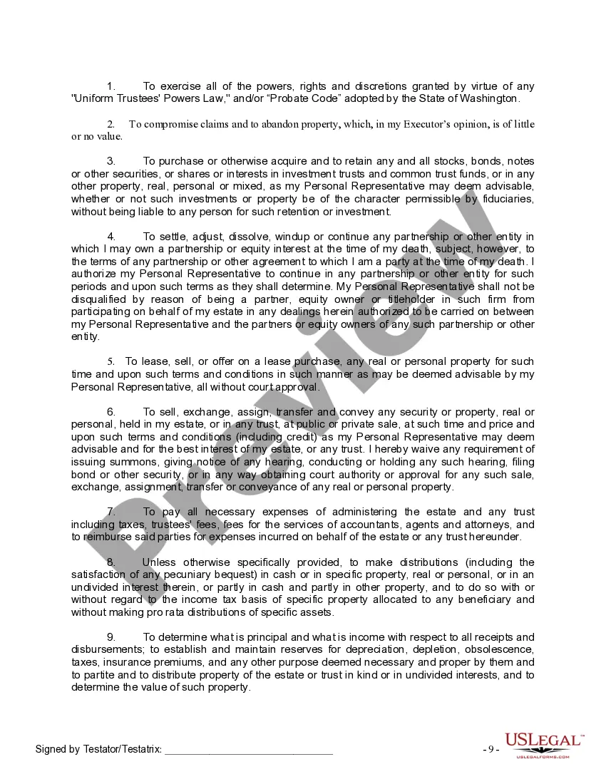 Preview Last Will and Testament for Divorced Person Not Remarried with No Children