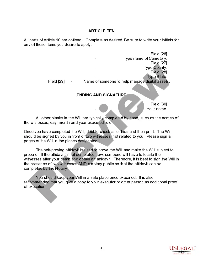 Preview Last Will and Testament for Divorced Person Not Remarried with No Children