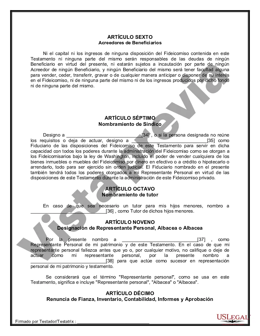 Preview Formulario de última voluntad y testamento legal para personas divorciadas que no se han vuelto a casar con hijos menores
