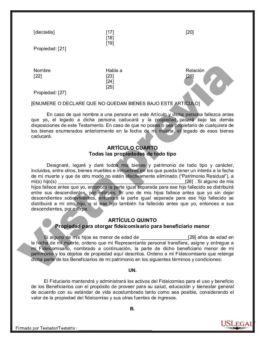 Preview Formulario de última voluntad y testamento legal para personas divorciadas que no se han vuelto a casar con hijos menores