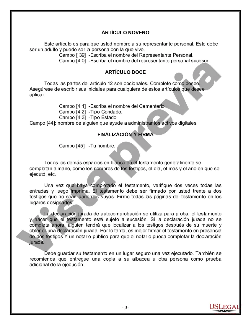 Preview Formulario de última voluntad y testamento legal para personas divorciadas que no se han vuelto a casar con hijos adultos y menores