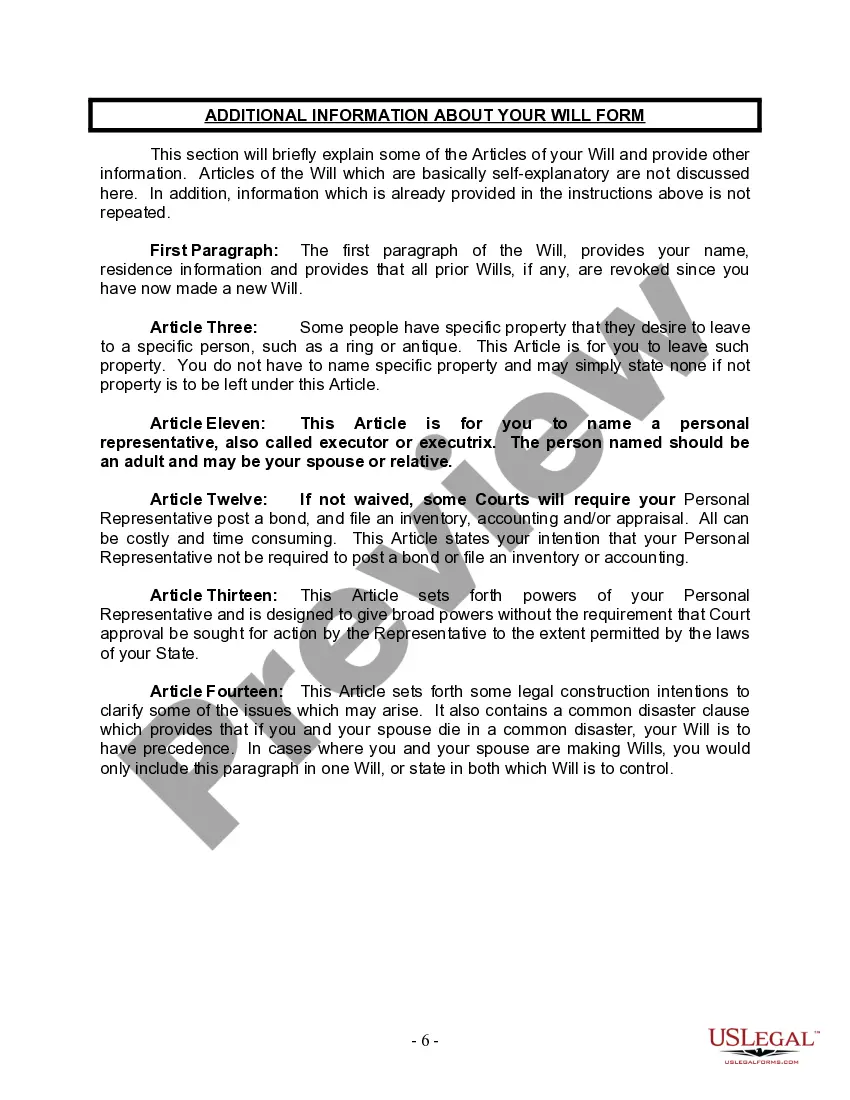 Preview Mutual Wills Package for Married Couple with Minor Children