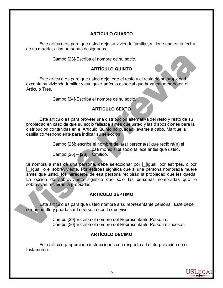 Preview Formulario de última voluntad y testamento legal para una pareja de hecho sin hijos