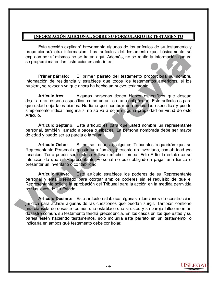 Preview Formulario de última voluntad y testamento legal para una pareja de hecho sin hijos