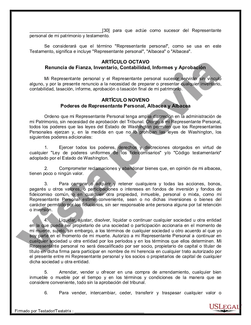 Preview Formulario de última voluntad y testamento legal para una pareja de hecho sin hijos