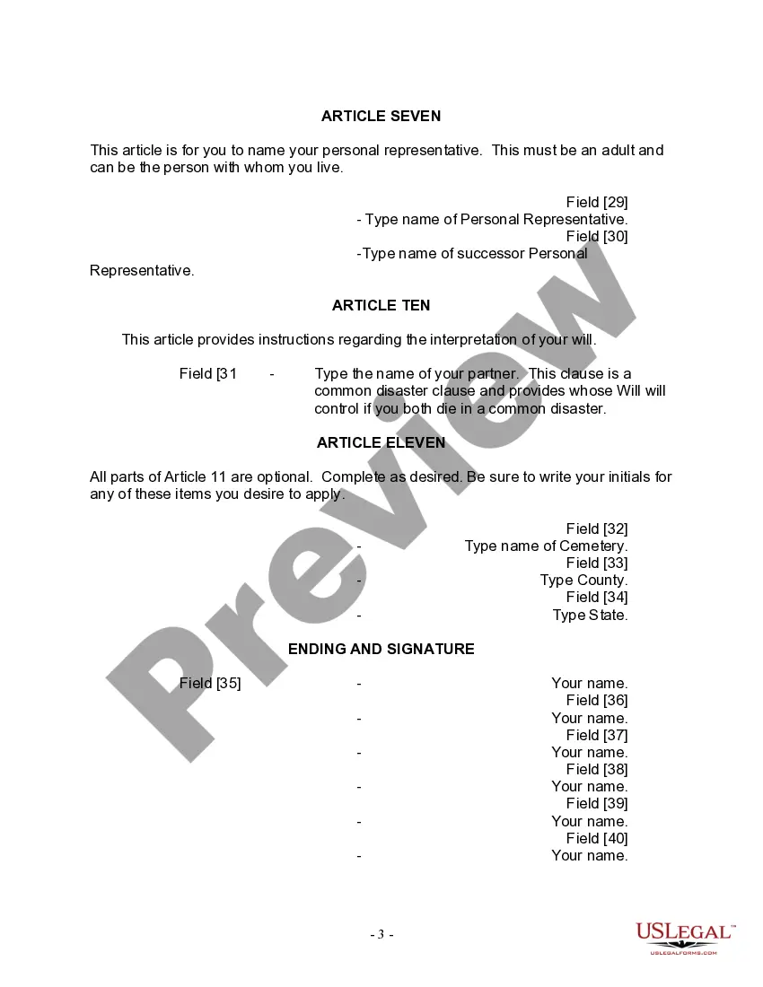 Preview Last Will and Testament for a Domestic Partner With No Children