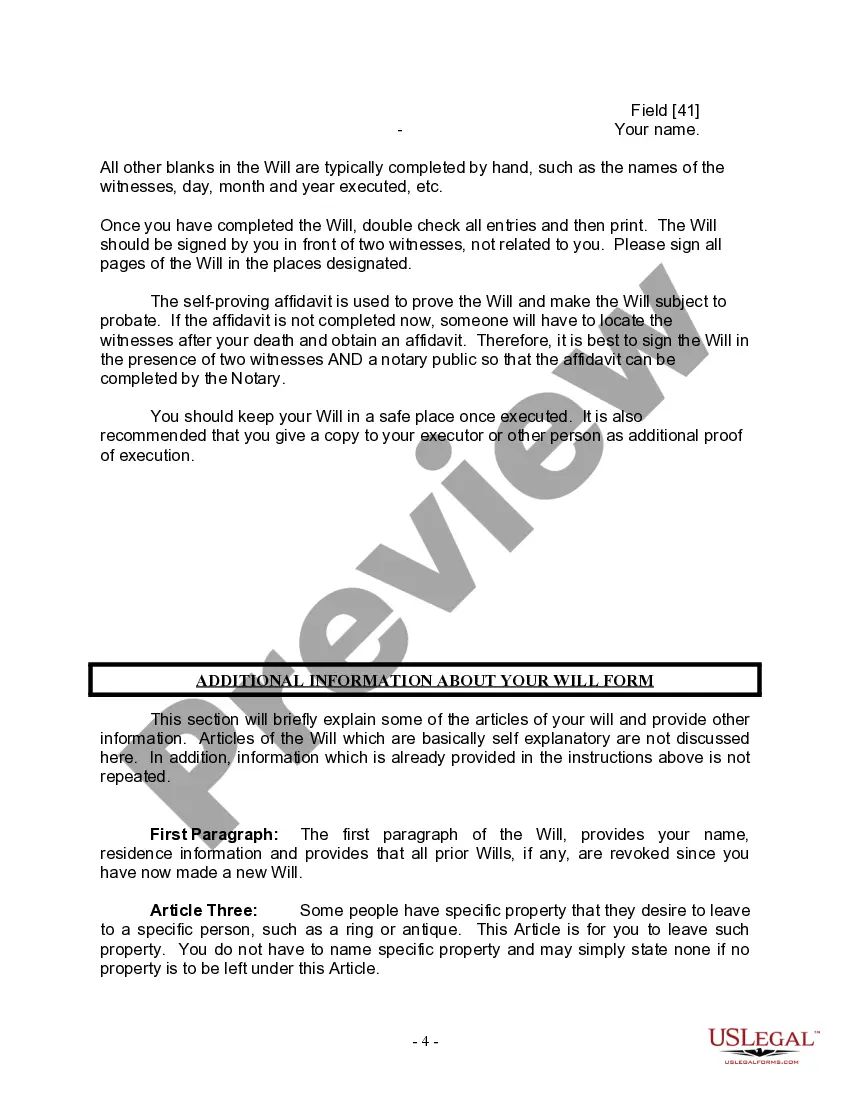 Preview Last Will and Testament for a Married Person with No Children