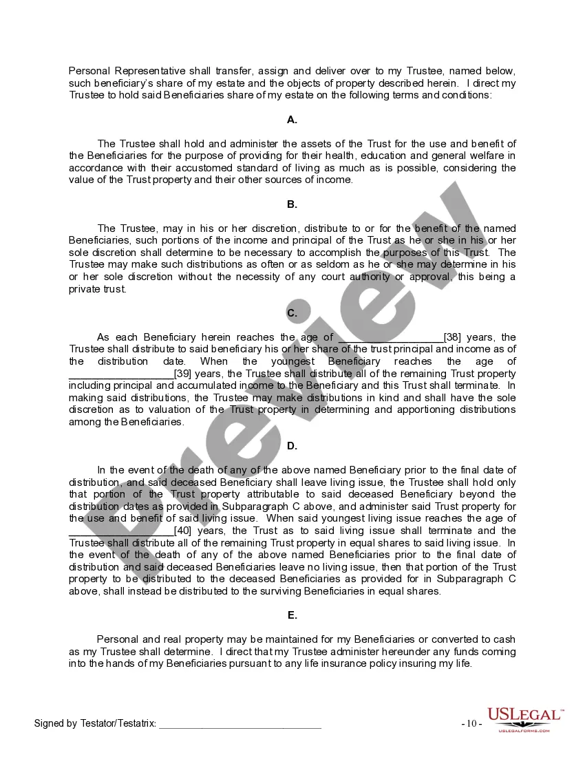 Preview Last Will and Testament for Married Person with Minor Children