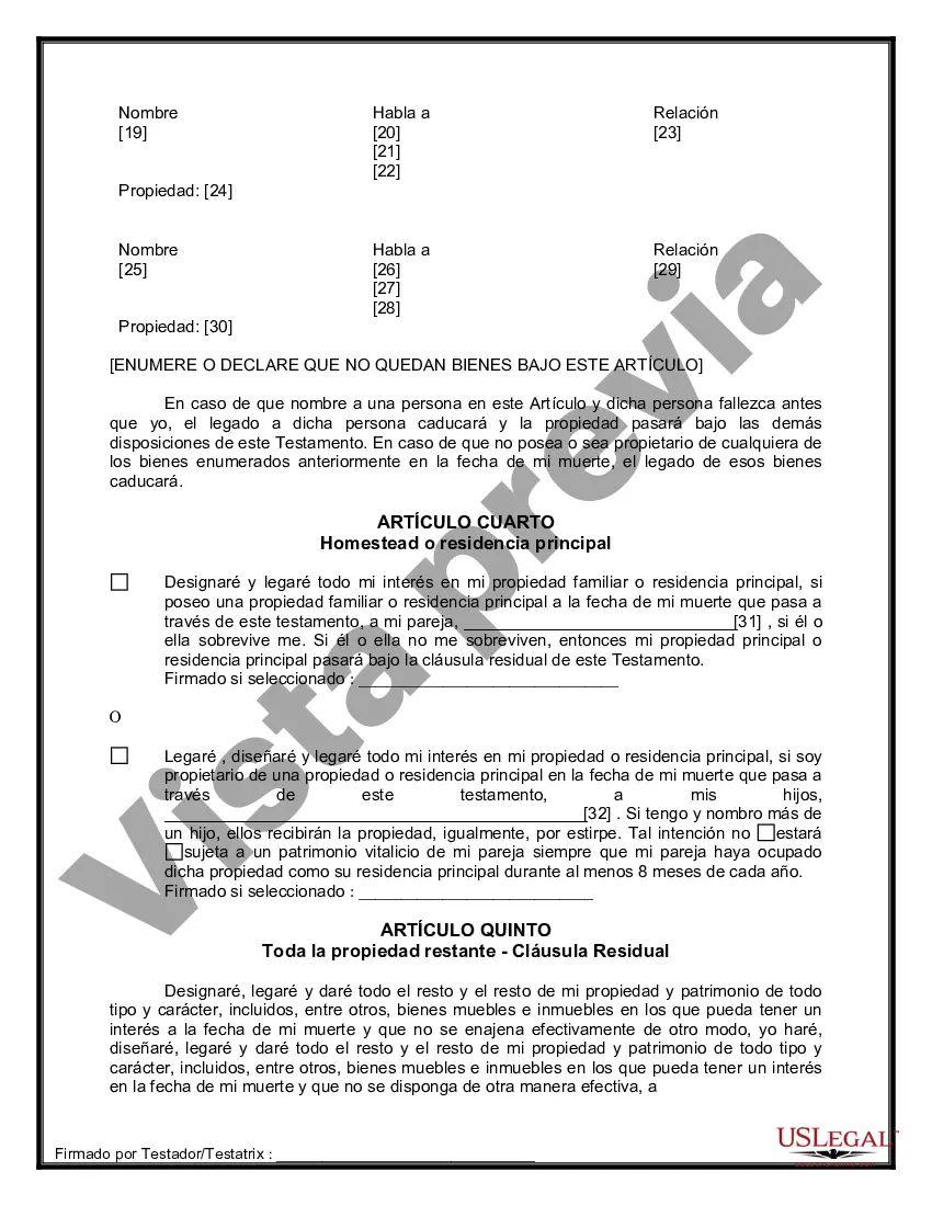 Preview Formulario de última voluntad y testamento legal para pareja de hecho con hijos adultos y menores de matrimonio anterior
