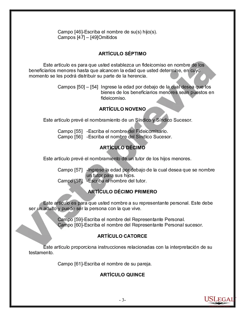 Preview Formulario de última voluntad y testamento legal para pareja de hecho con hijos adultos y menores de matrimonio anterior