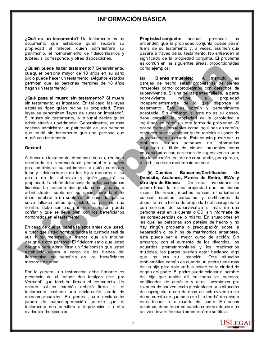 Preview Formulario de última voluntad y testamento legal para pareja de hecho con hijos adultos y menores de matrimonio anterior
