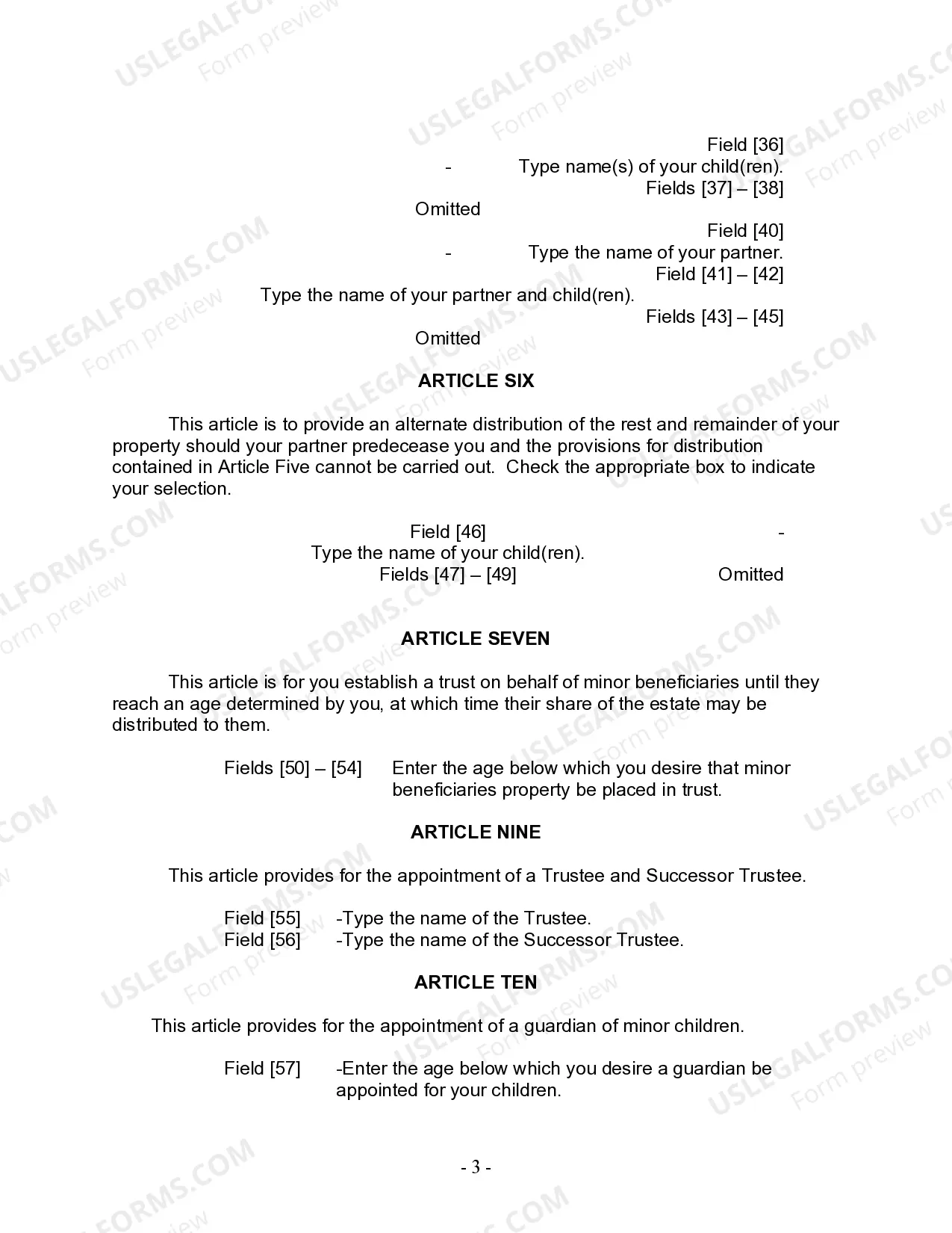 Preview Last Will and Testament for Domestic Partner with Adult and Minor Children from Prior Marriage