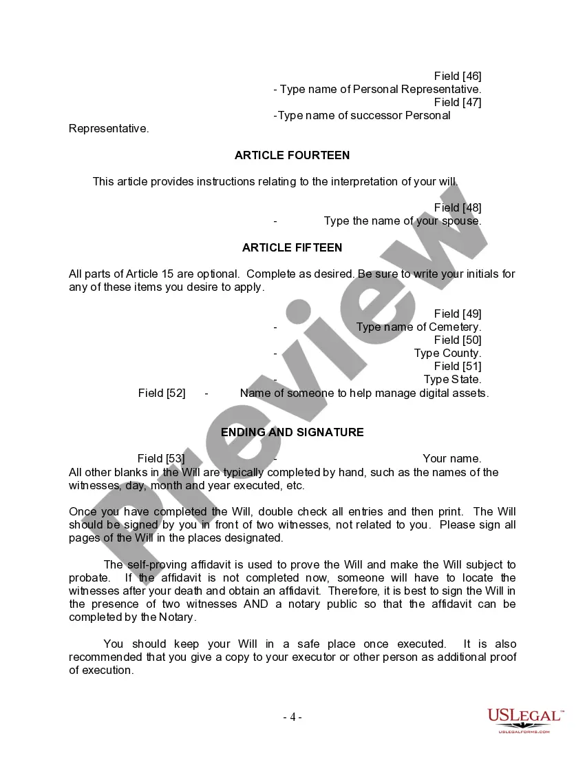 Preview Last Will and Testament for Married Person with Adult and Minor Children from Prior Marriage