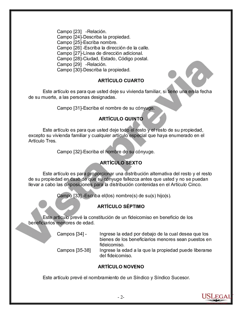 Preview Formulario Legal de Última Voluntad y Testamento para Persona Casada con Hijos Adultos y Menores