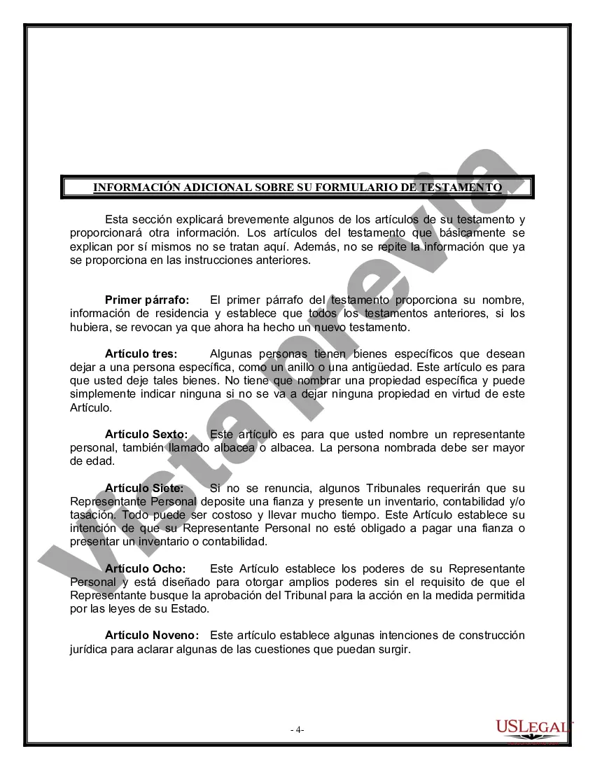 Preview Formulario de testamento y última voluntad legal para viuda o viudo con hijos adultos