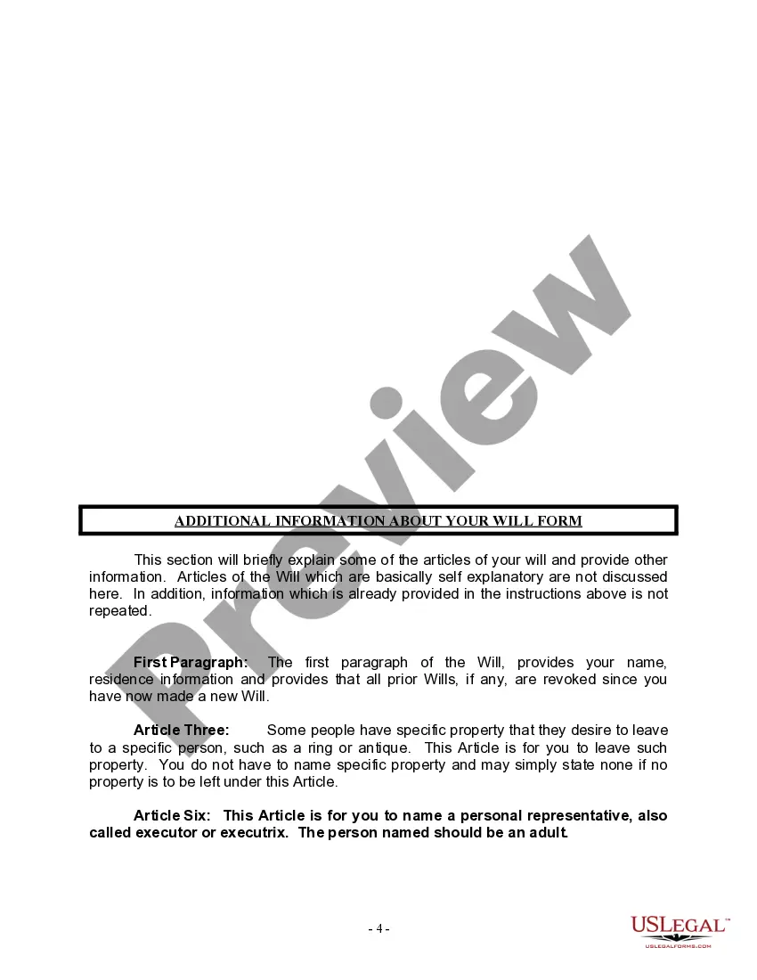 Preview Last Will and Testament for a Widow or Widower with Adult Children