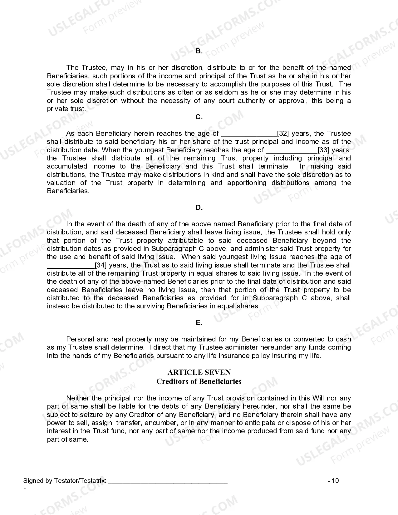 Preview Last Will and Testament for Widow or Widower with Minor Children