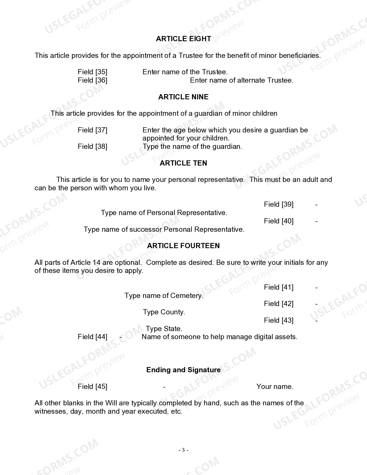 Preview Last Will and Testament for Widow or Widower with Minor Children