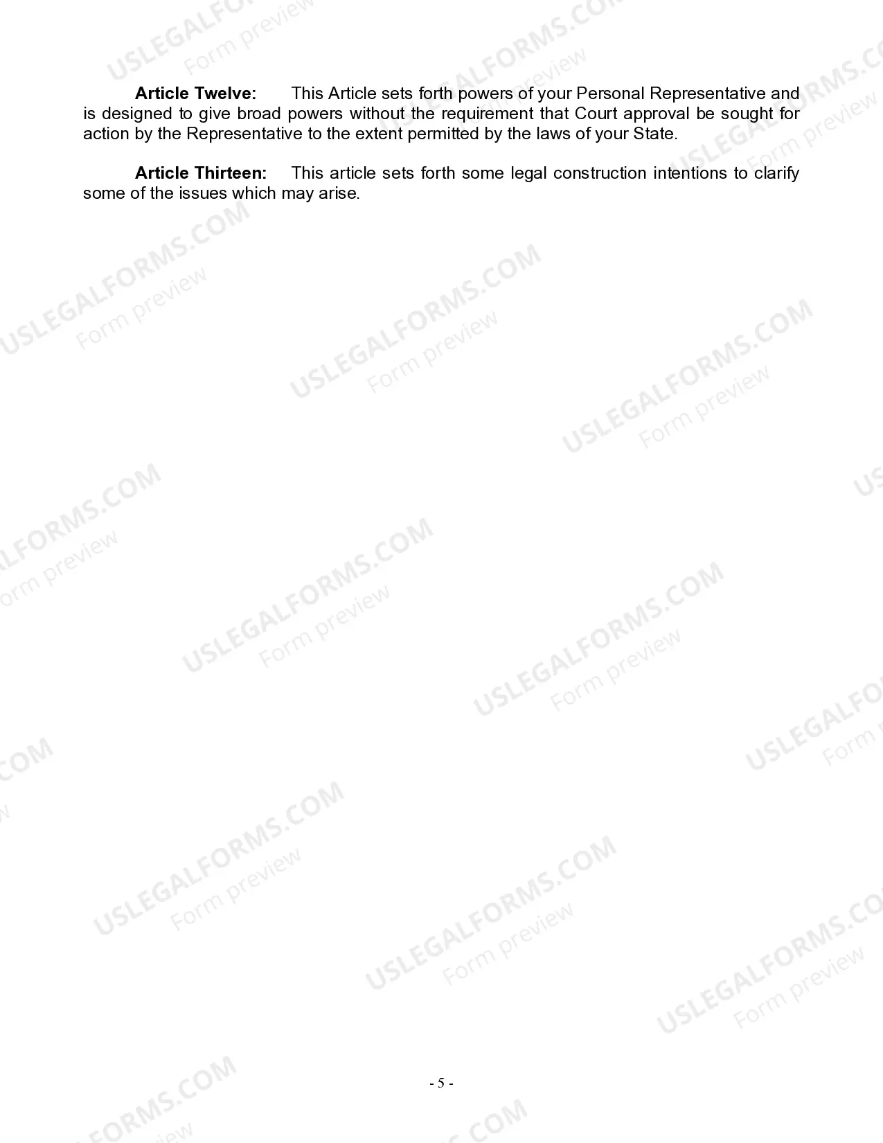 Preview Last Will and Testament for Widow or Widower with Minor Children